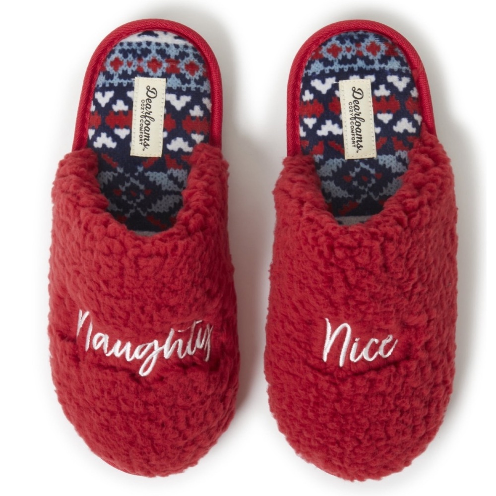 Dearfoams Cozy Comfort Women's Naughty & Nice Slippers - Picture 1 of 5